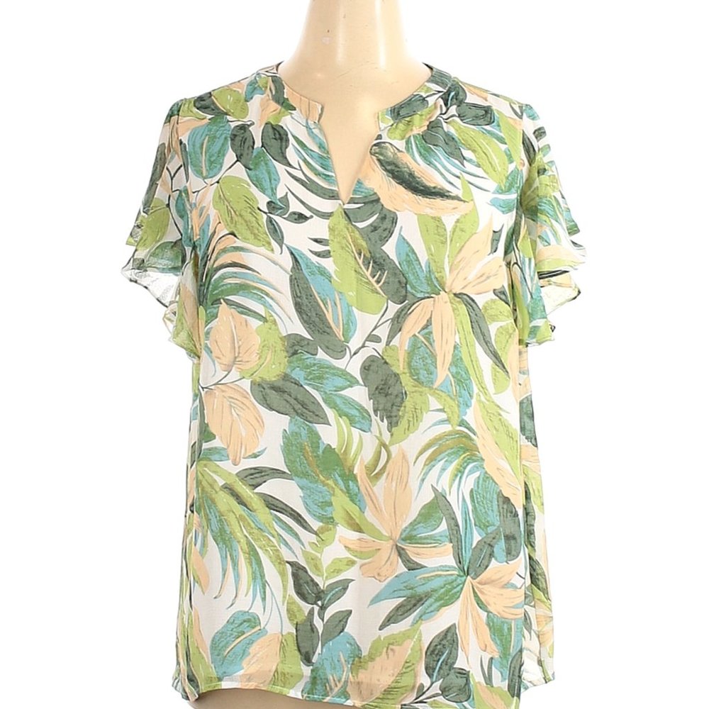Skies Are Blue Womens Top Sz 1X Short Sleeve Blouse Tropical Pullover